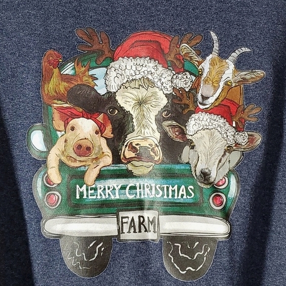 Farm Christmas Cow Goat Pig Sheep Chicken Truck Pullover Crewneck Sweater Sz XL - Picture 6 of 10